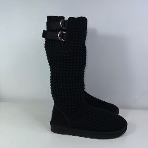 UGG Y2K Women's Cardy Tall Black Sweater Knit Button Boots Size 8